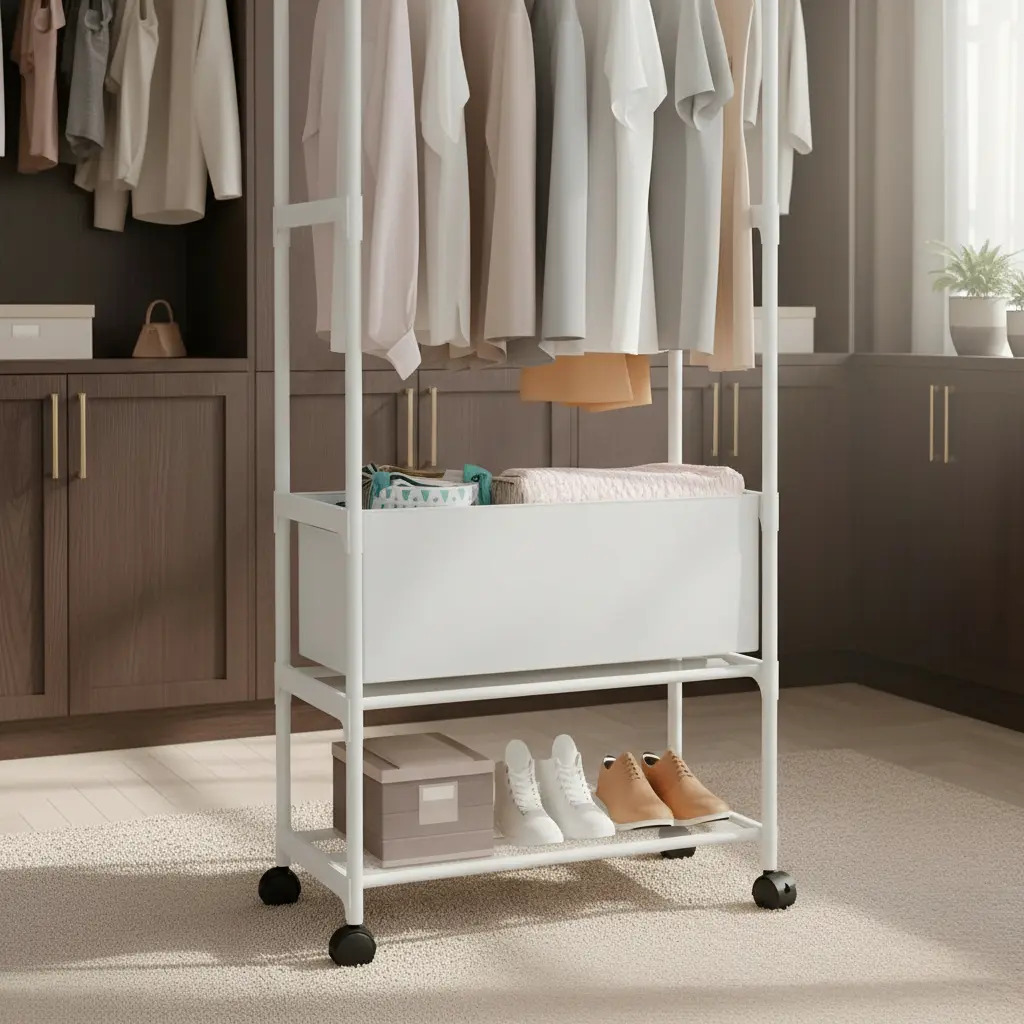 Perchero Organizador Doble Metal Con Zapatero Y Ruedas 58x148 cm - Imagen 7
