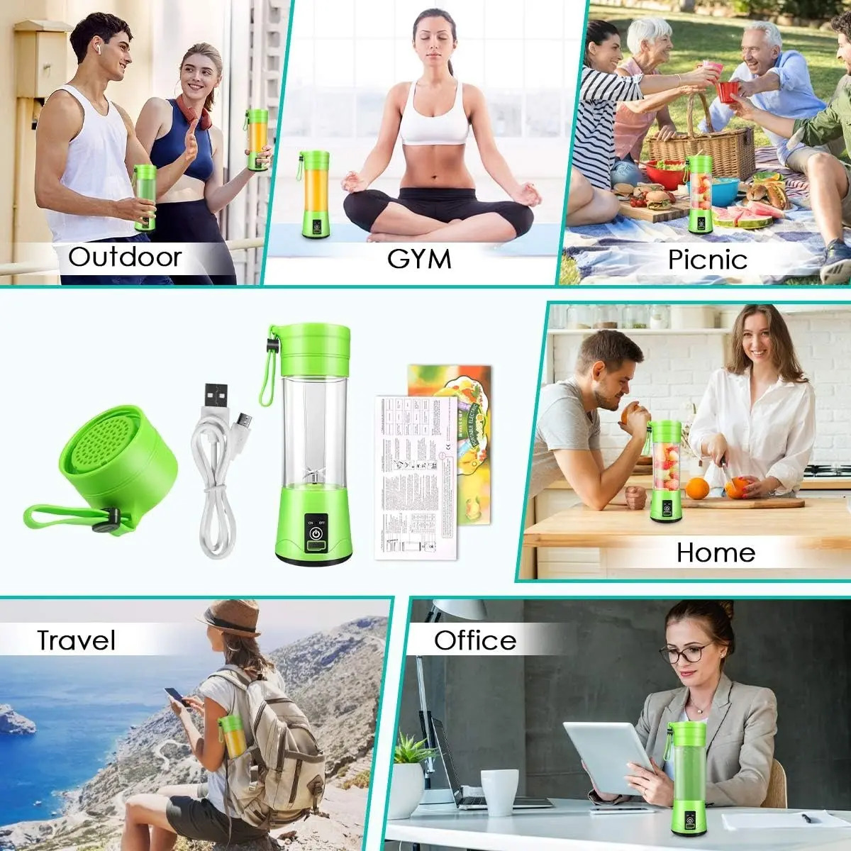 Licuadora Portátil Recargable 4 Cuchillas USB Vaso De 380 ml - Imagen 7