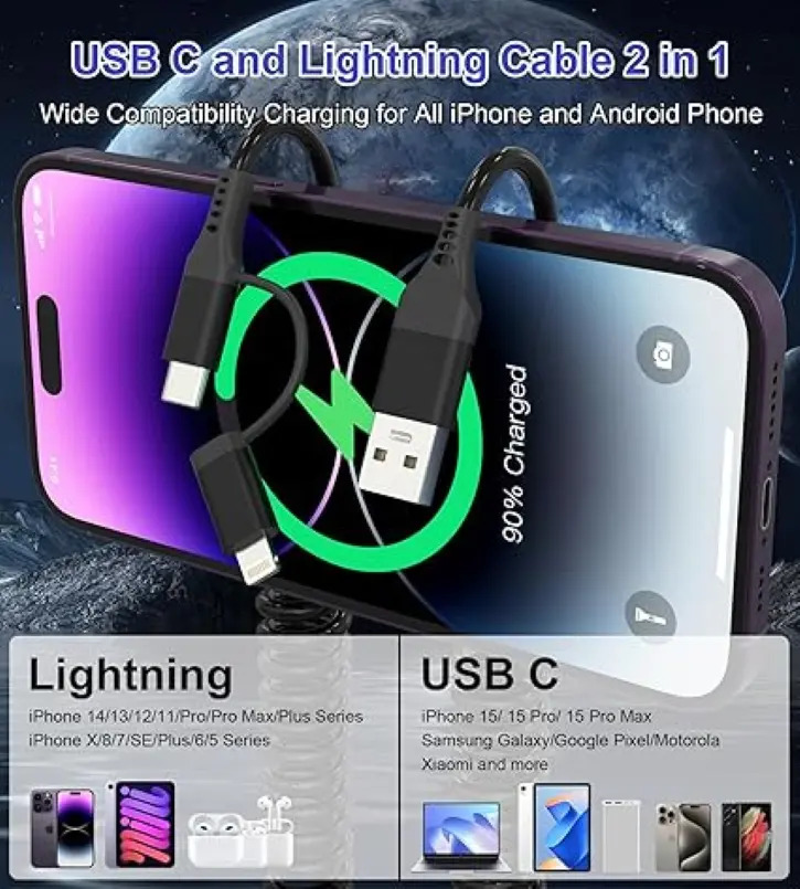 Cable Usb 2 En 1 USB-C Y Micro - Usb Naylon Trenzado 1 metro - Imagen 5