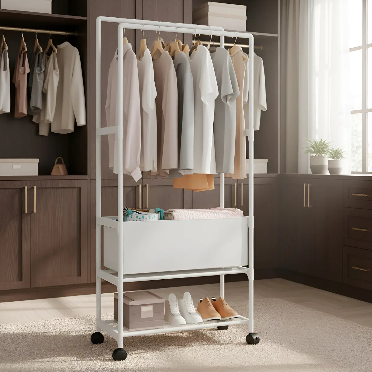 Perchero Organizador Doble Metal Con Zapatero Y Ruedas 58x148 cm - Imagen 2