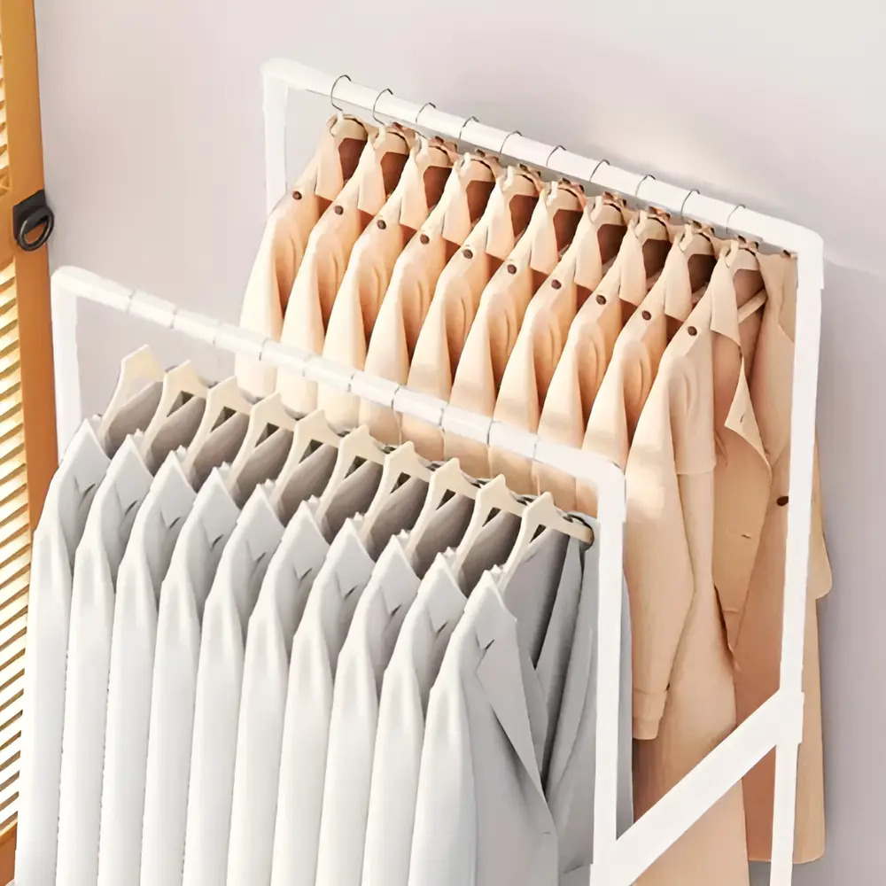 Perchero Organizador Doble Metal Con Zapatero Y Ruedas 58x148 cm - Imagen 6