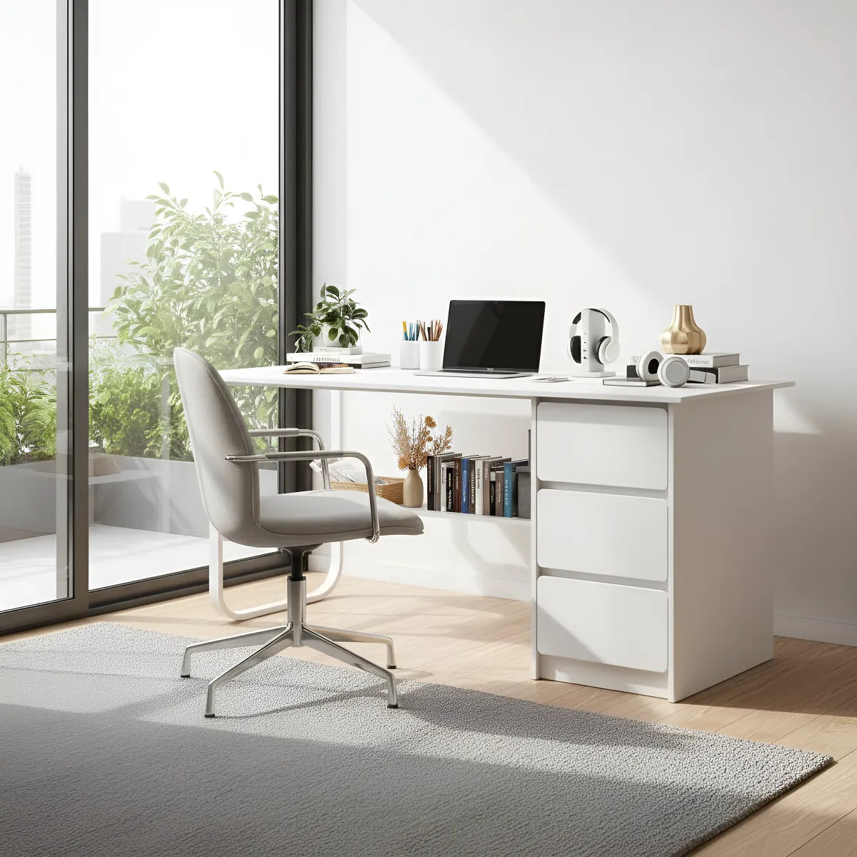 Escritorio Minimalista Mdf Hierro 3 Cajones 1 Estante 120 cm - Imagen 2