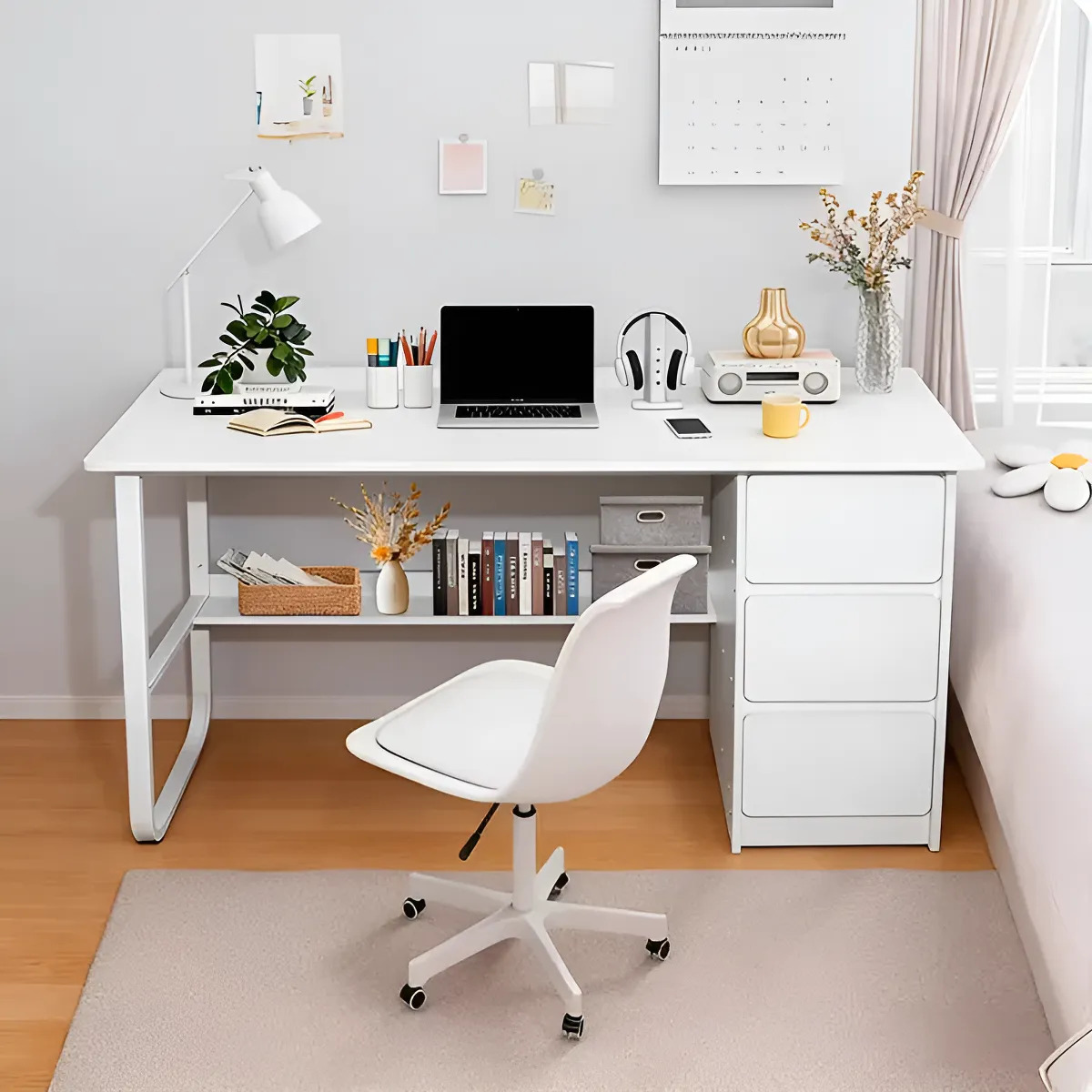 Escritorio Minimalista Mdf Hierro 3 Cajones 1 Estante 120 cm - Imagen 3