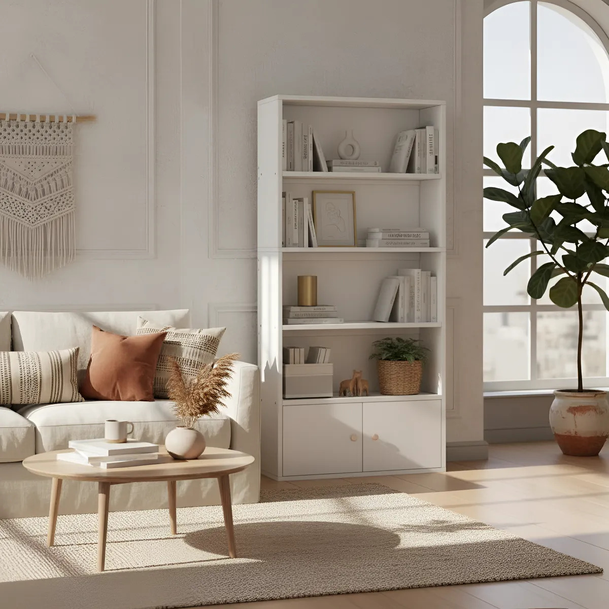 Estantería Biblioteca Multiuso De 4 Estantes 2 Puertas 133x60cm - Imagen 2