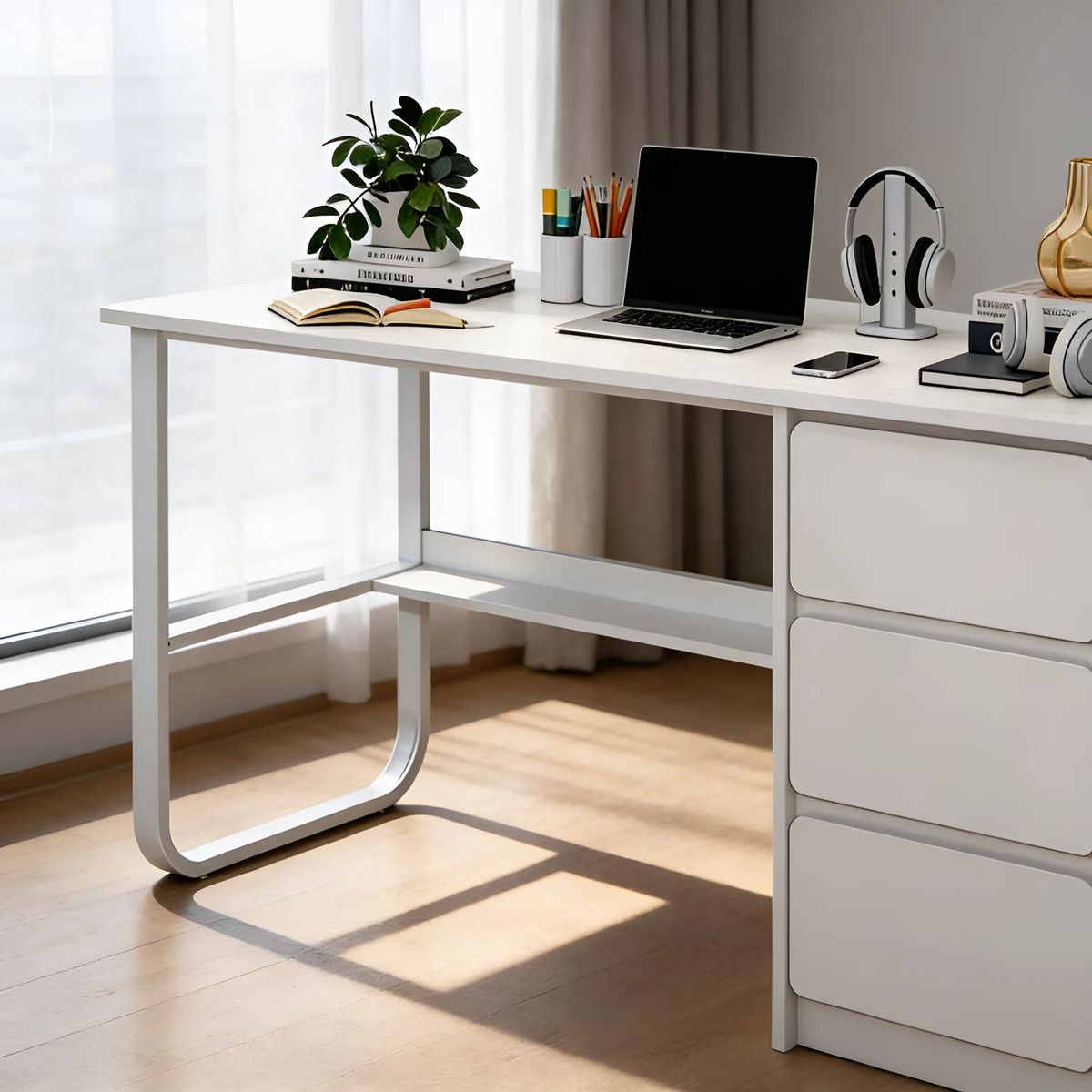 Escritorio Minimalista Mdf Hierro 3 Cajones 1 Estante 120 cm - Imagen 5