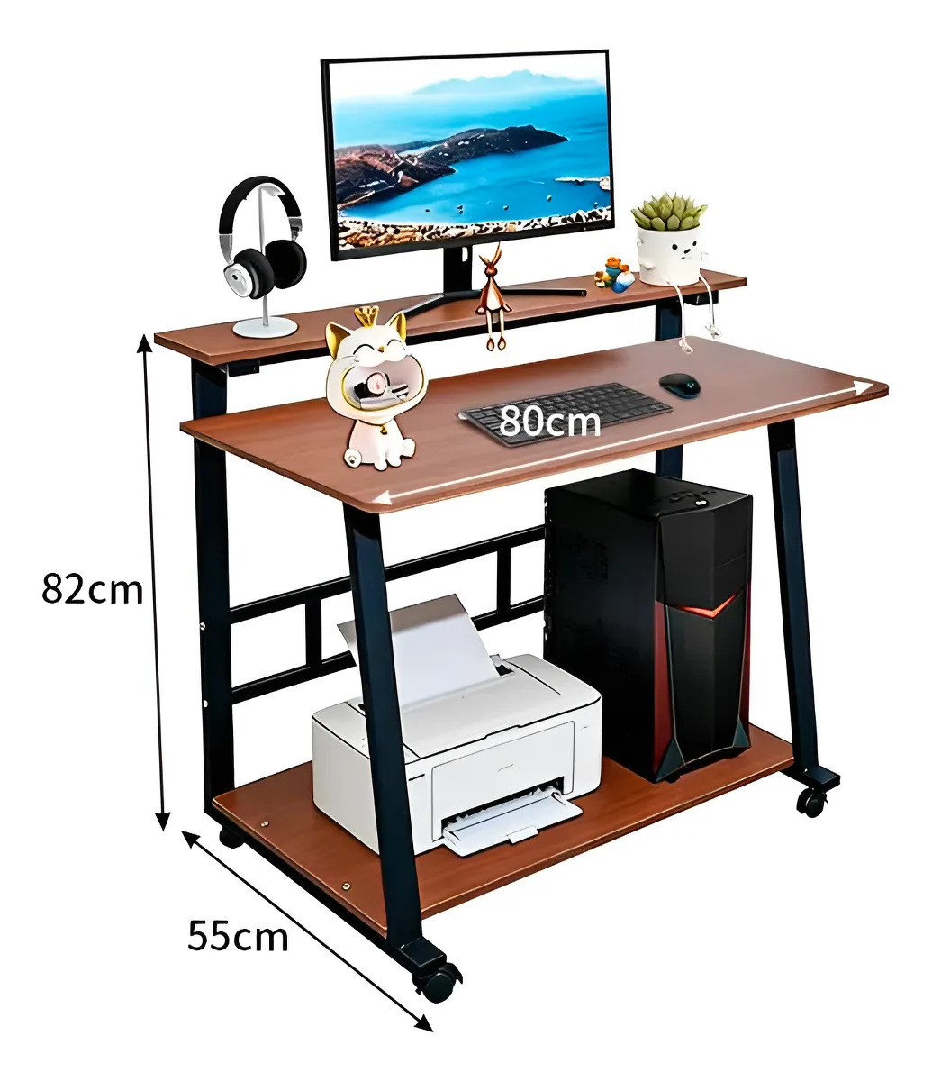 Escritorio Moderno Mdf Y Metal Con 2 Estante 4 Ruedas 80x55 cm - Imagen 8