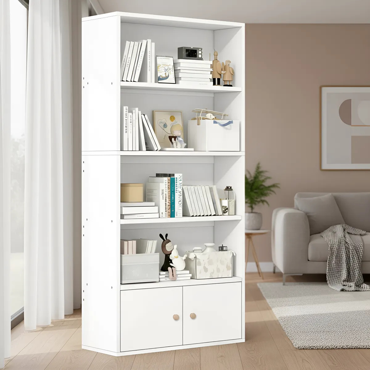 Estantería Biblioteca Multiuso De 4 Estantes 2 Puertas 133x60cm - Imagen 3