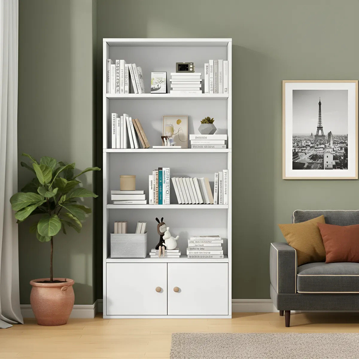 Estantería Biblioteca Multiuso De 4 Estantes 2 Puertas 133x60cm - Imagen 4