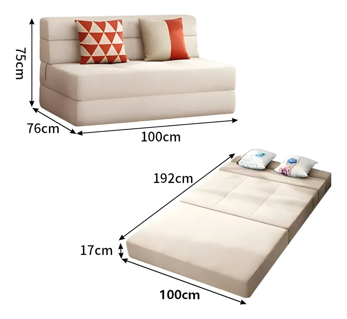 Sofá Cama Sillón Reclinable Minimalista Funcion 2 En1 - Beige - Imagen 9