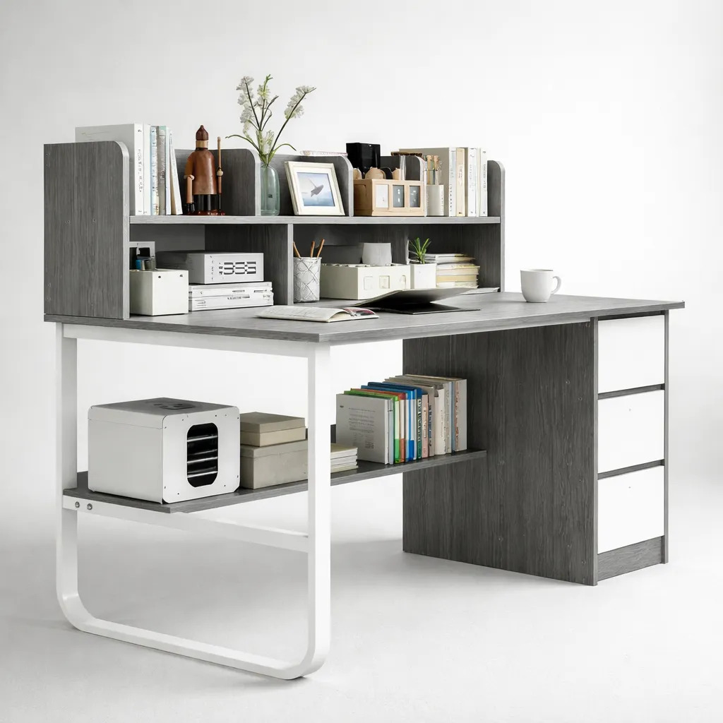 Escritorio De Oficina Minimalista MDF Con 3 Cajones 8 Estantes - Imagen 2