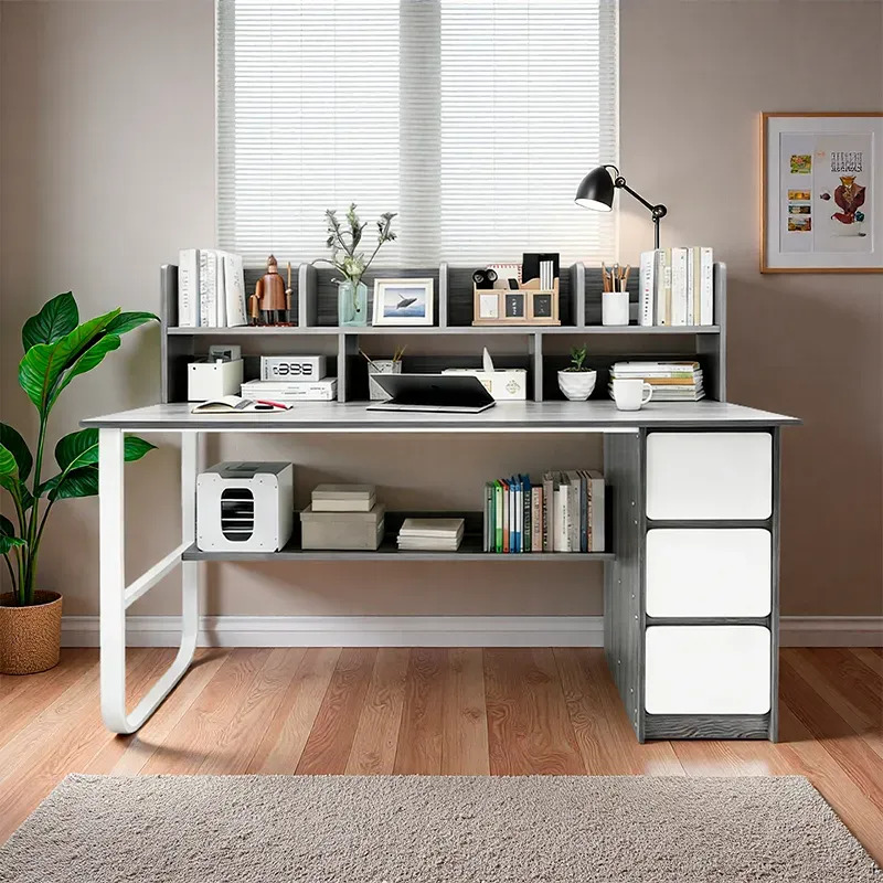 Escritorio De Oficina Minimalista MDF Con 3 Cajones 8 Estantes - Imagen 7