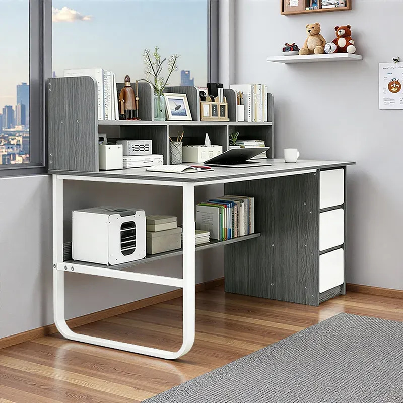 Escritorio De Oficina Minimalista MDF Con 3 Cajones 8 Estantes - Imagen 3
