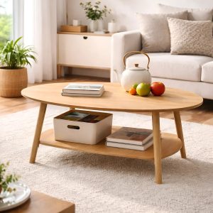 Mesa De Centro Ratona Ovalada Con Estante 100x50x42 Cm