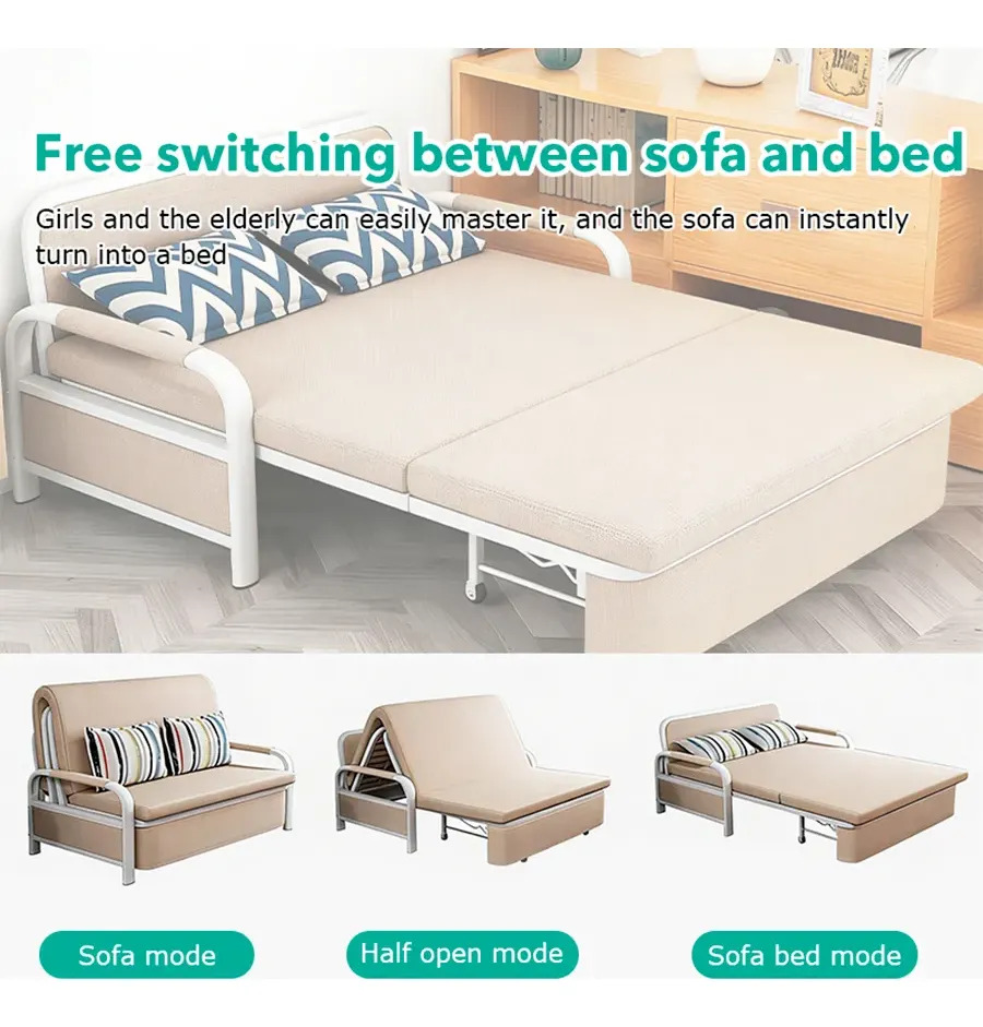 Sofá Cama Sillón Plegable Multifuncional 2 Plazas - Beige - Imagen 6