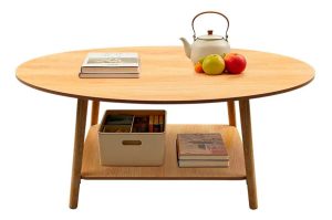 Mesa De Centro Ratona Ovalada Con Estante 100x50x42 Cm