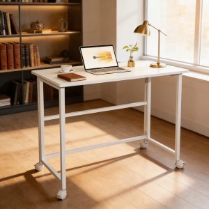 Escritorio Plegable Mdf Y Metal Con 4 Ruedas 80x40 Cm
