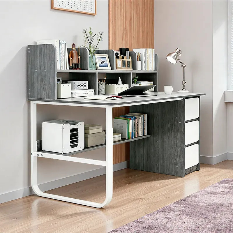 Escritorio De Oficina Minimalista MDF Con 3 Cajones 8 Estantes - Imagen 6