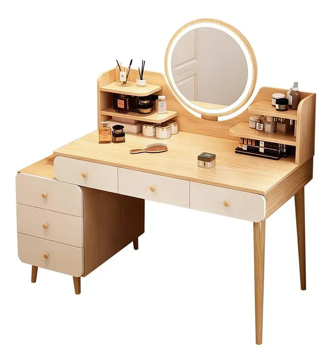 Tocador Con Espejo Luz Led MDF 6 Cajones Sin Taburete - Imagen 6