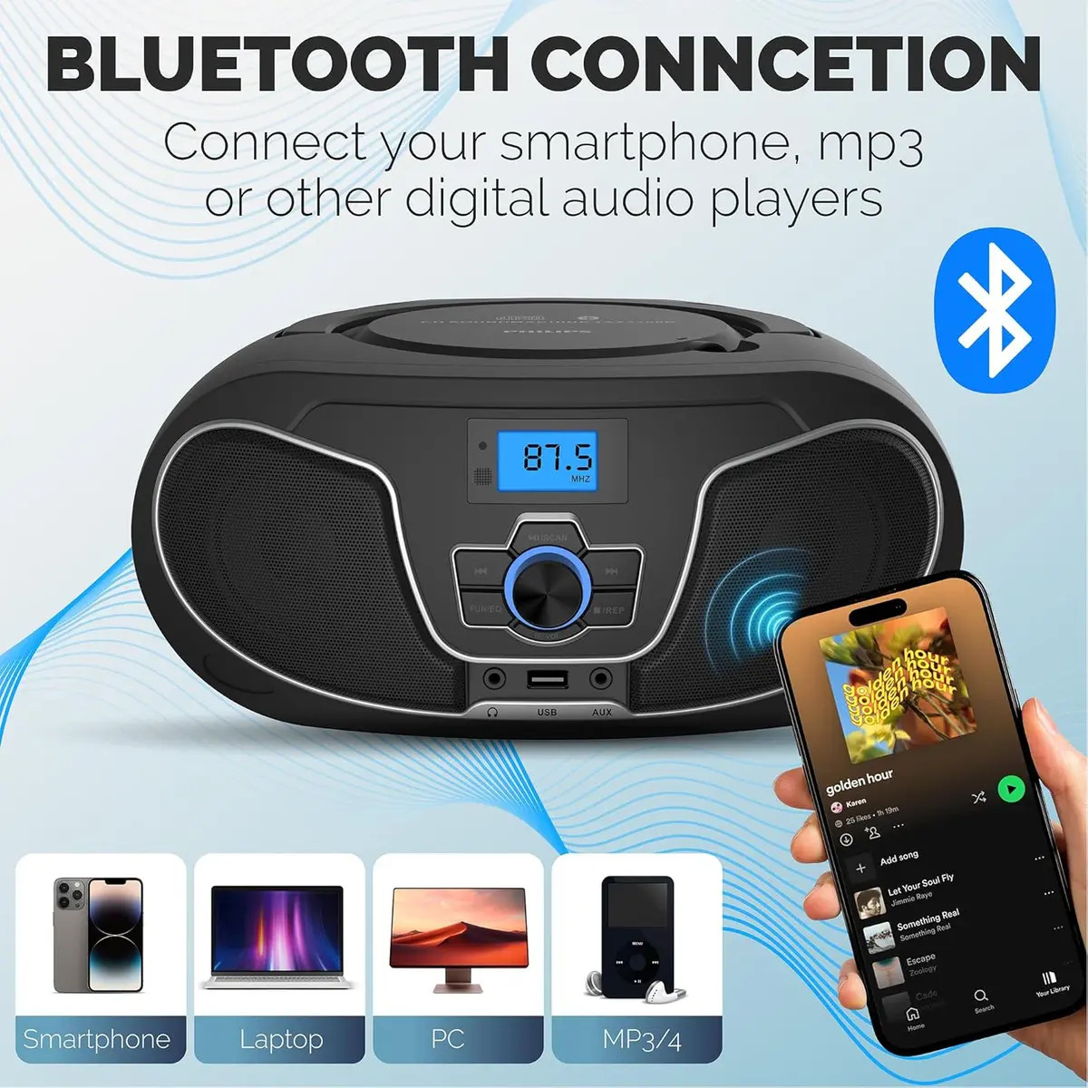 Radio Y Reproductor Philips Boombox Pantalla LCD FM USB MP3 CD - Imagen 4