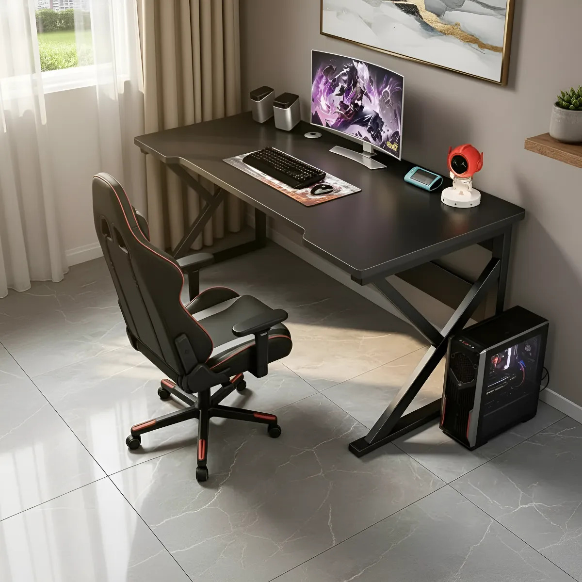 Escritorio Gamer Moderno 120x75x60cm MDF Y Metal