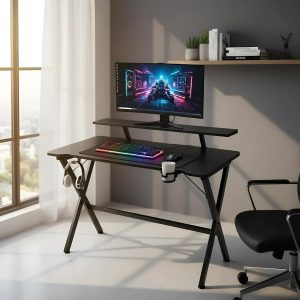 Escritorio Gamer Con Luces RGB Hierro Y MDF 110x60x89 cm
