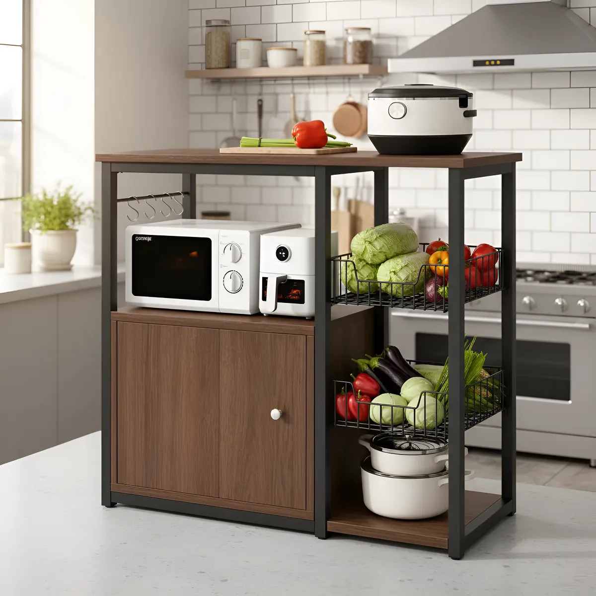 Rack Organizador Multiuso Alacena De Cocina MDF Y Metal Con Estantes