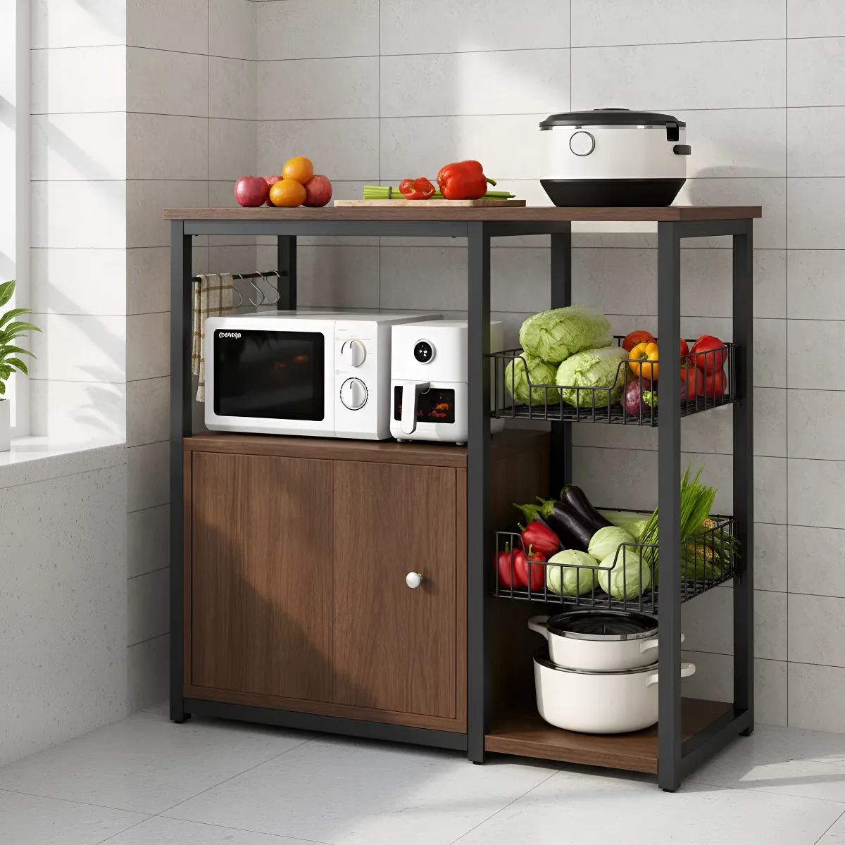 Rack Organizador Multiuso Alacena De Cocina MDF Y Metal Con Estantes - Imagen 8