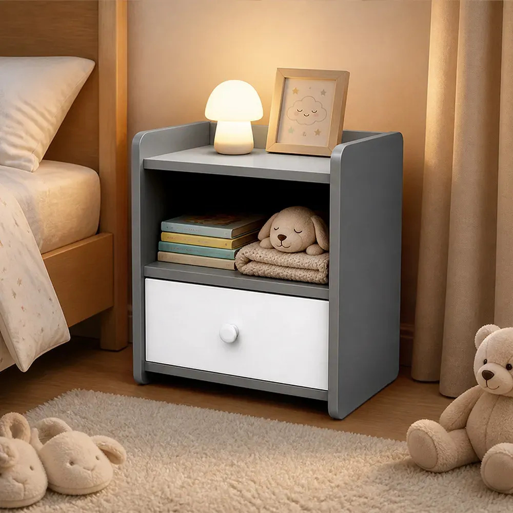 Mesa De Luz Moderna Minimalista Con 1 Cajón Y 1 Estante - Imagen 3