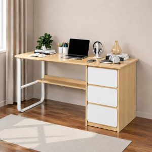Escritorio Minimalista Mdf Hierro 3 Cajones 1 Estante 120 cm