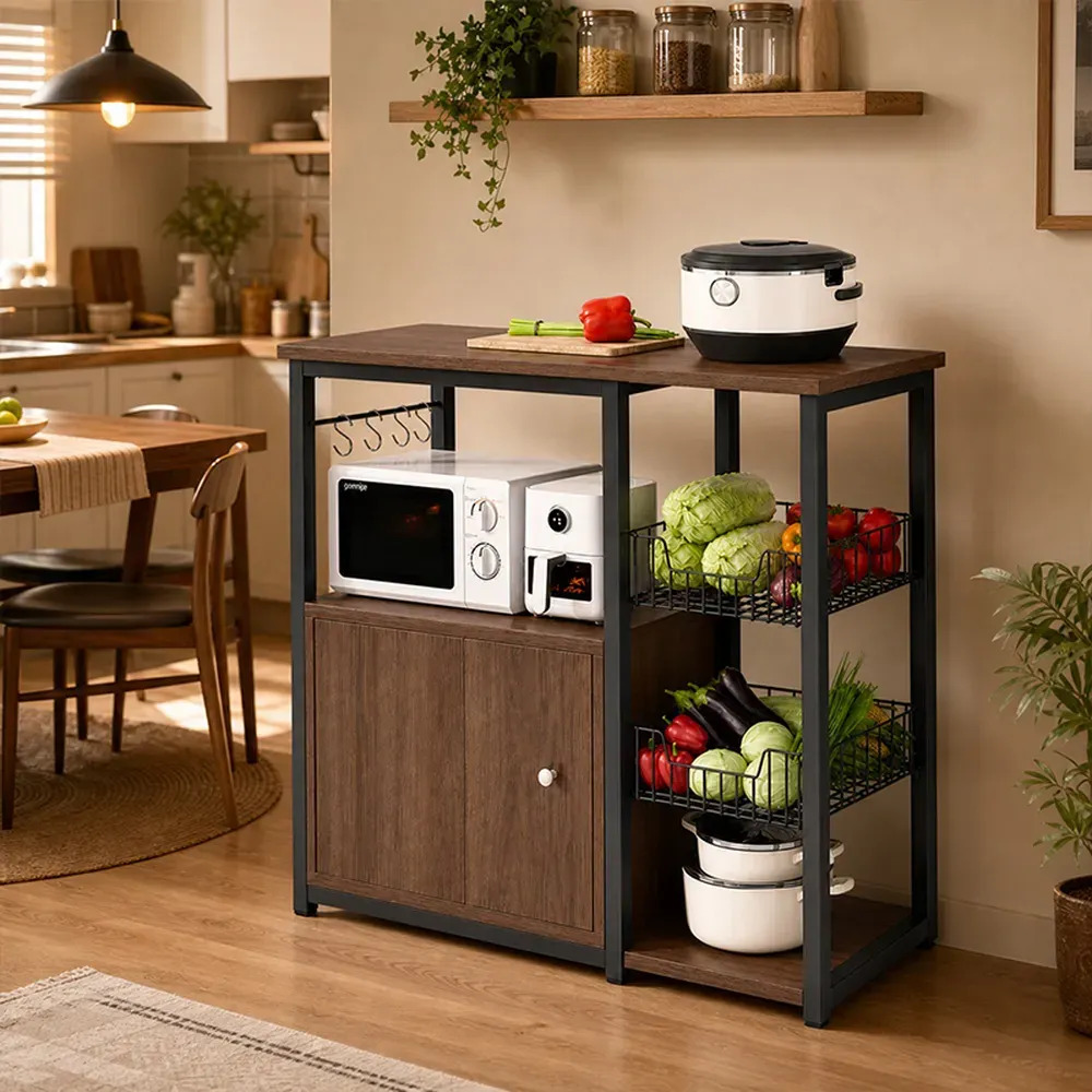 Rack Organizador Multiuso Alacena De Cocina MDF Y Metal Con Estantes - Imagen 2