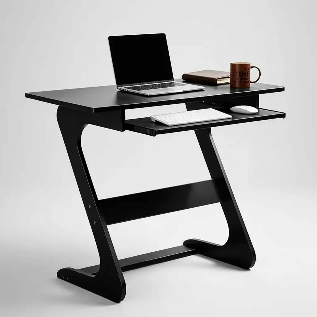 Escritorio Portatil Compacto Mdf En Forma De Z 90x50x77 Cm - Imagen 4