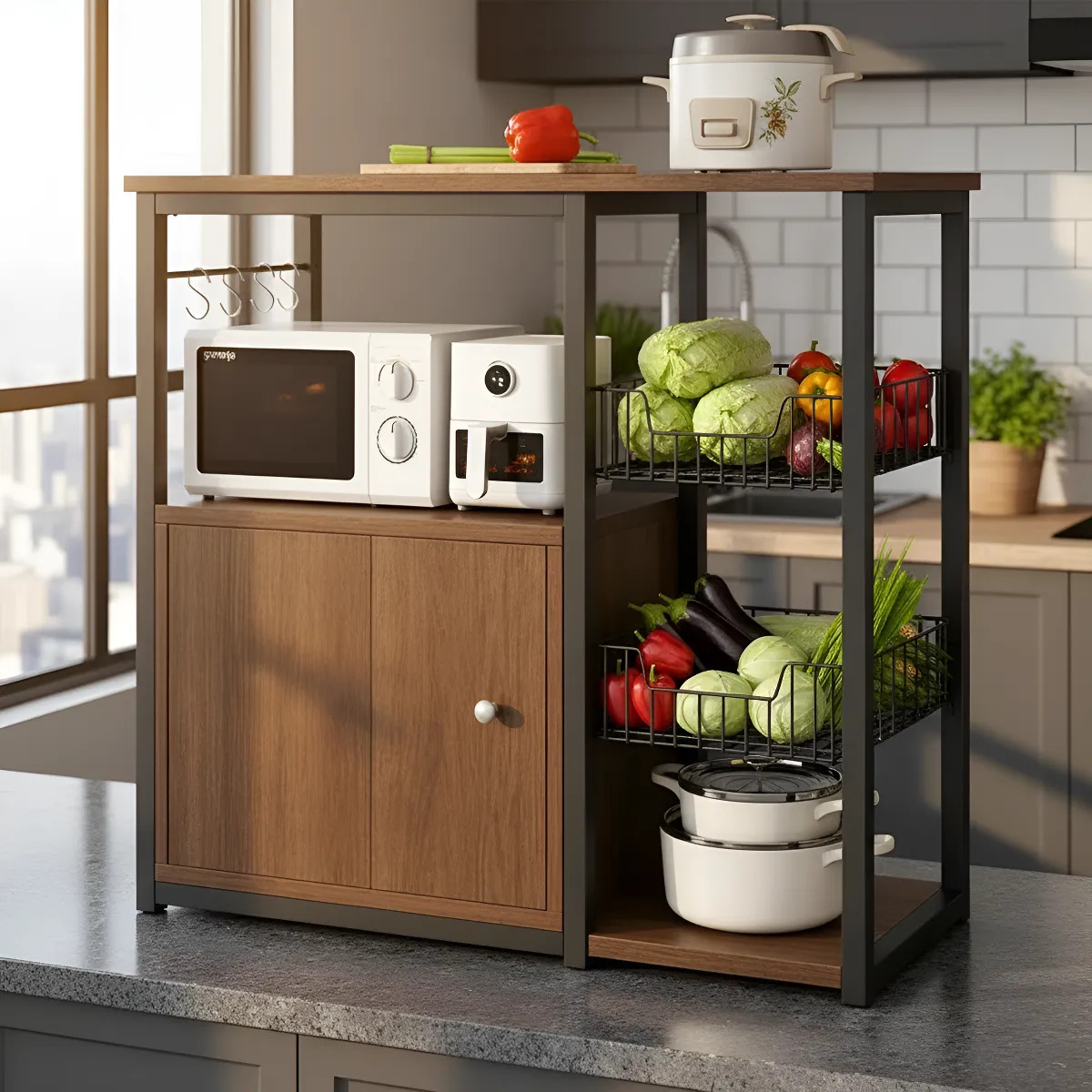 Rack Organizador Multiuso Alacena De Cocina MDF Y Metal Con Estantes - Imagen 5