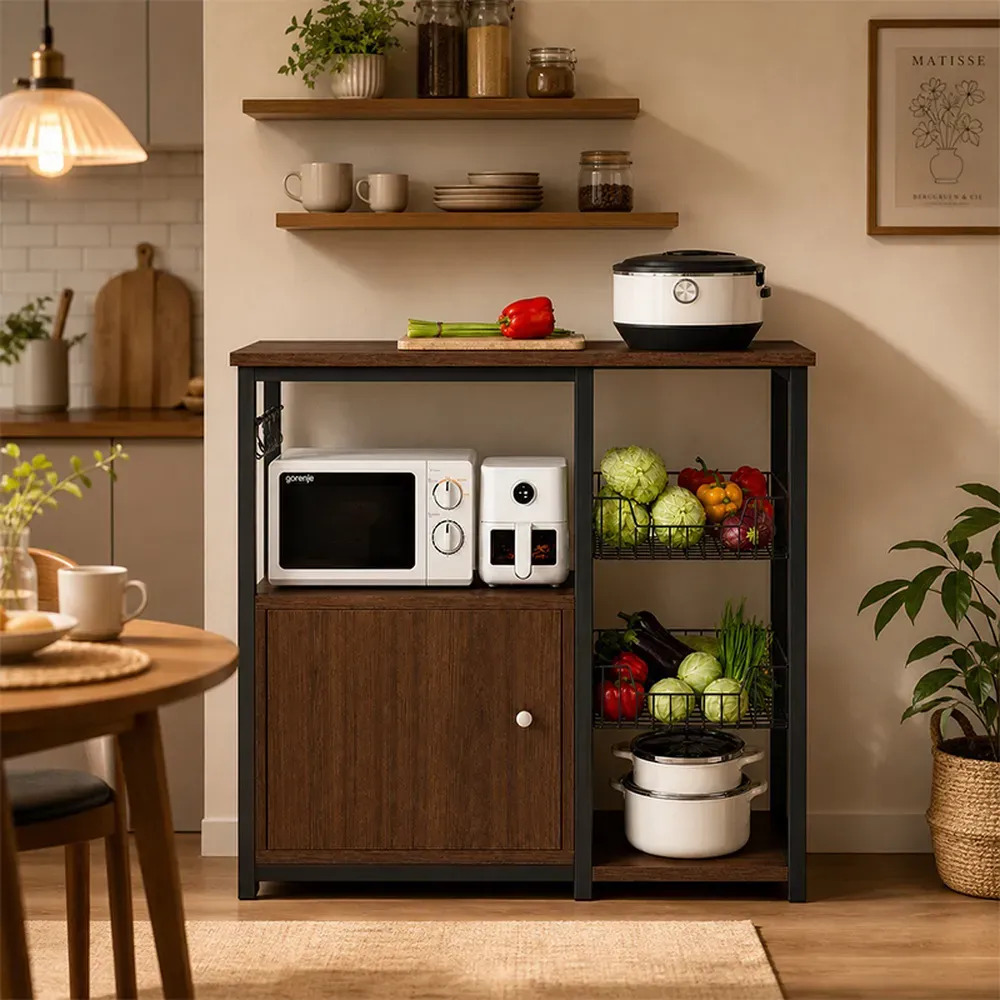 Rack Organizador Multiuso Alacena De Cocina MDF Y Metal Con Estantes - Imagen 3