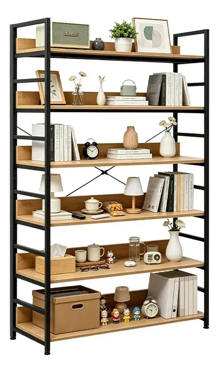 Estantería Biblioteca Moderna De Metal - Mdf 6 Estantes 175x100x30 cm