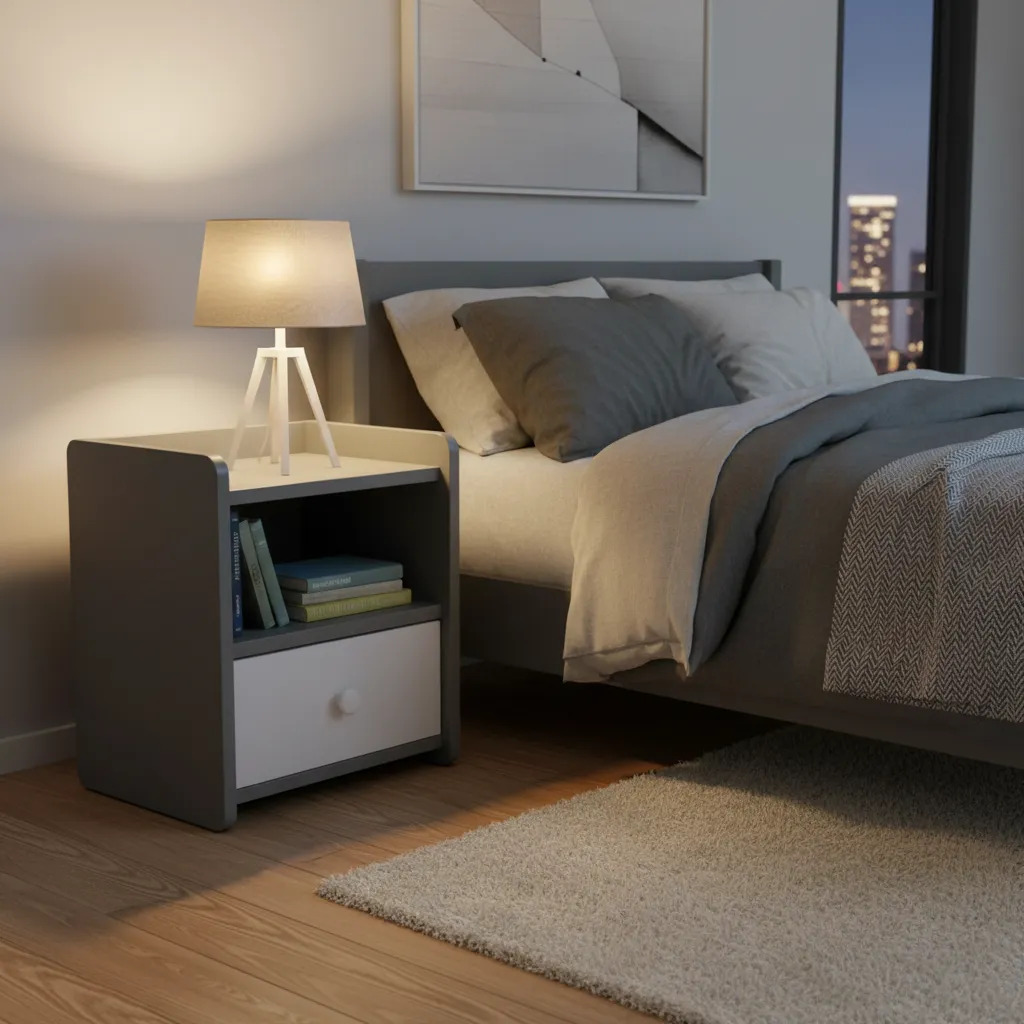 Mesa De Luz Moderna Minimalista Con 1 Cajón Y 1 Estante - Imagen 5
