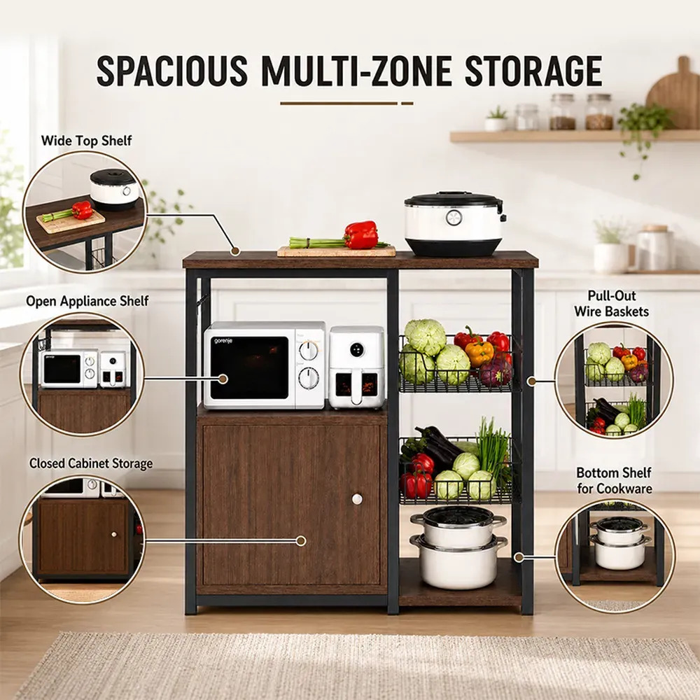 Rack Organizador Multiuso Alacena De Cocina MDF Y Metal Con Estantes - Imagen 6