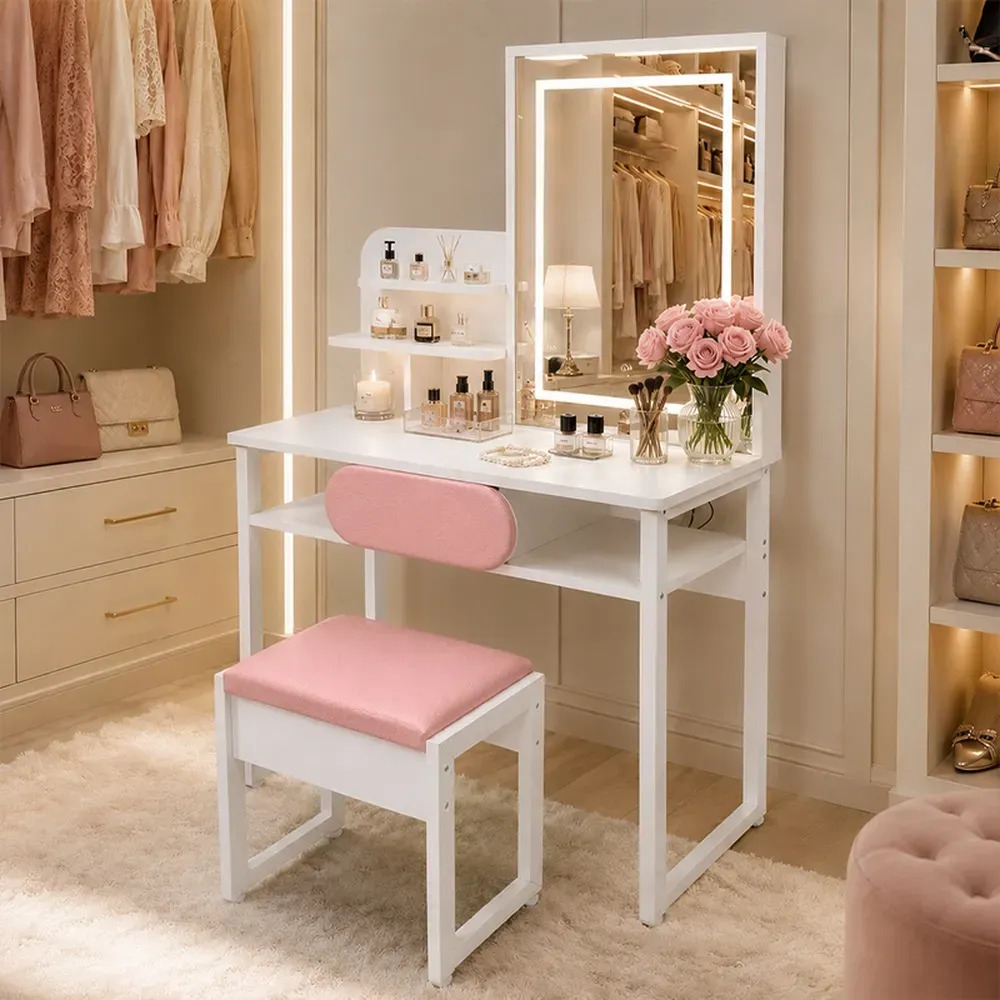 Tocador De Maquillaje Con Espejo Luminoso Led Y Taburete - Imagen 4
