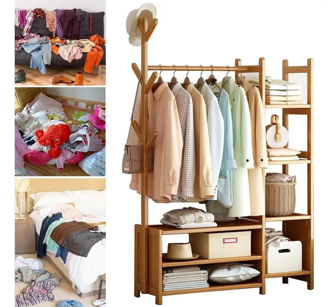 Perchero Bambu De Pie Organizador De Ropa Con 7 Estantes - Imagen 5