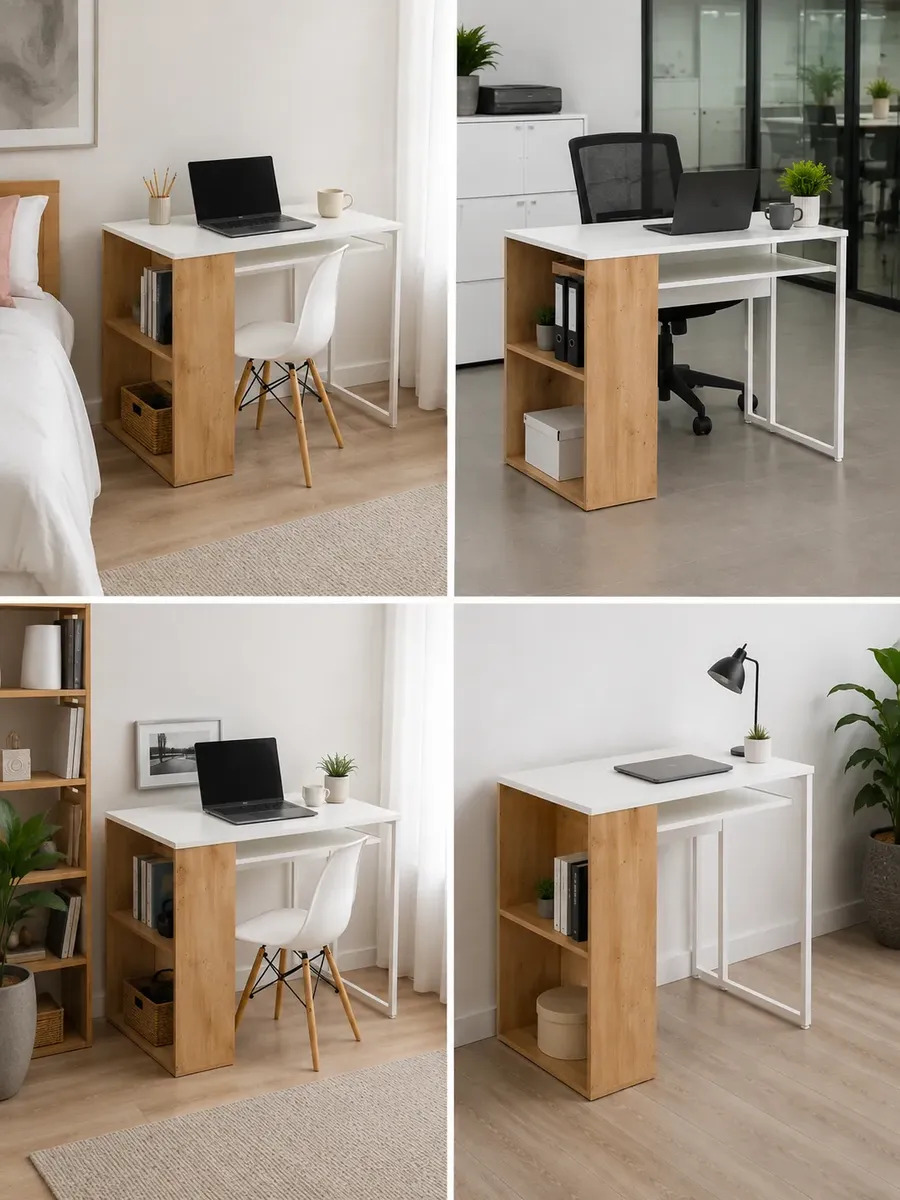 Escritorio Minimalista MDF Y Metal Con Estante Inferior 100 CM - Imagen 6