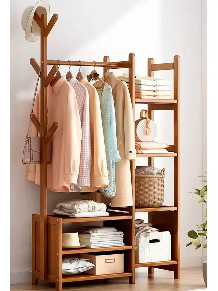 Perchero Bambu De Pie Organizador De Ropa Con 7 Estantes