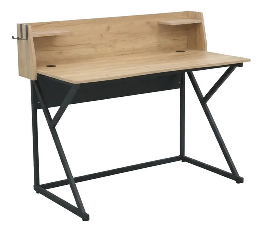 Escritorio Moderno MDF Metal Con Pasacable Y Estantes 120 CM - Imagen 4
