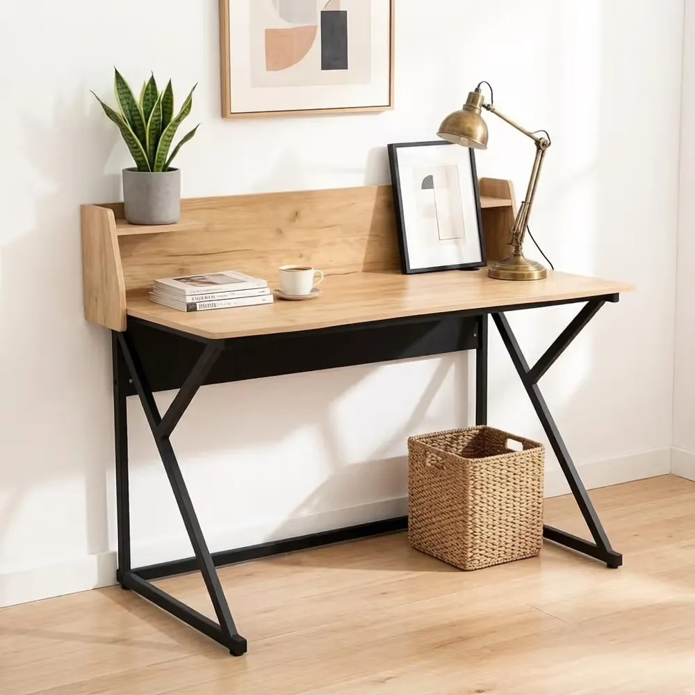 Escritorio Moderno MDF Metal Con Pasacable Y Estantes 120 CM - Imagen 2