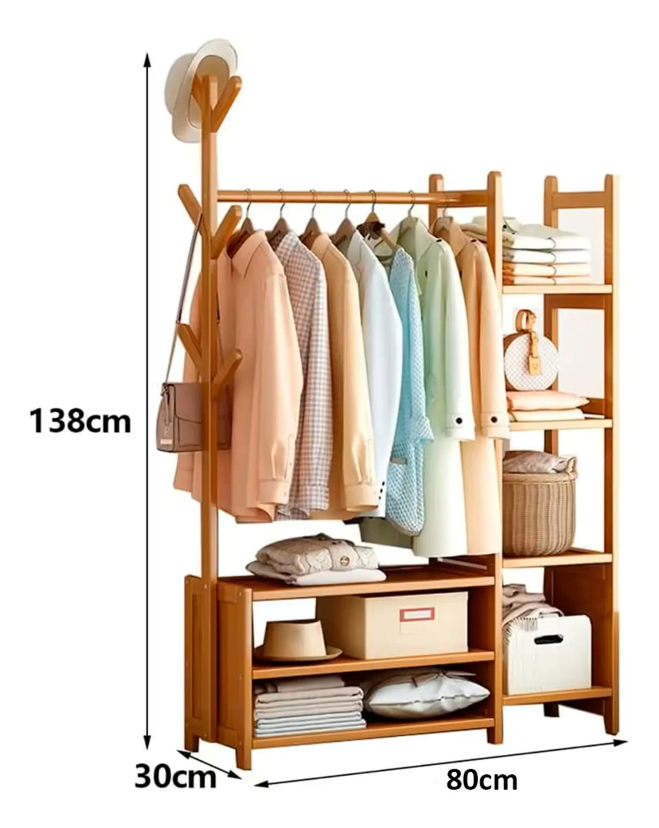 Perchero Bambu De Pie Organizador De Ropa Con 7 Estantes - Imagen 8