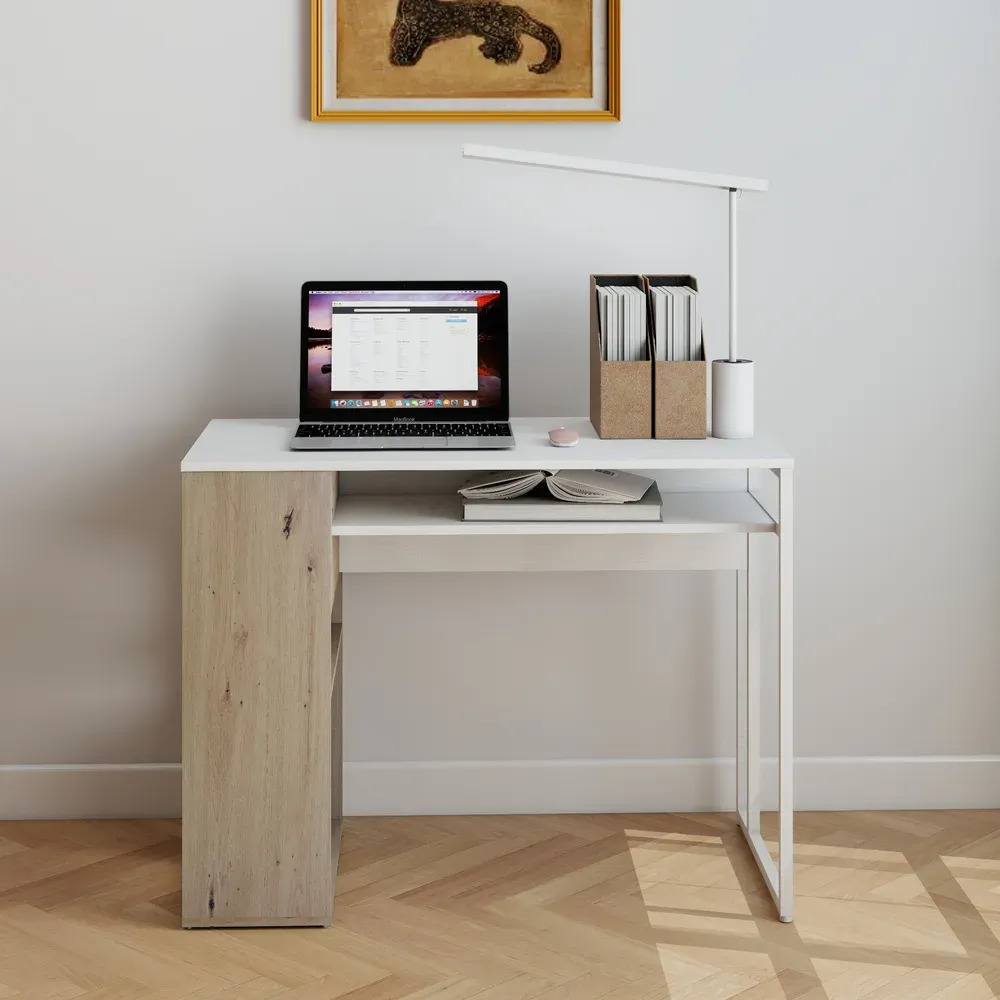Escritorio Minimalista MDF Y Metal Con Estante Inferior 100 CM - Imagen 5