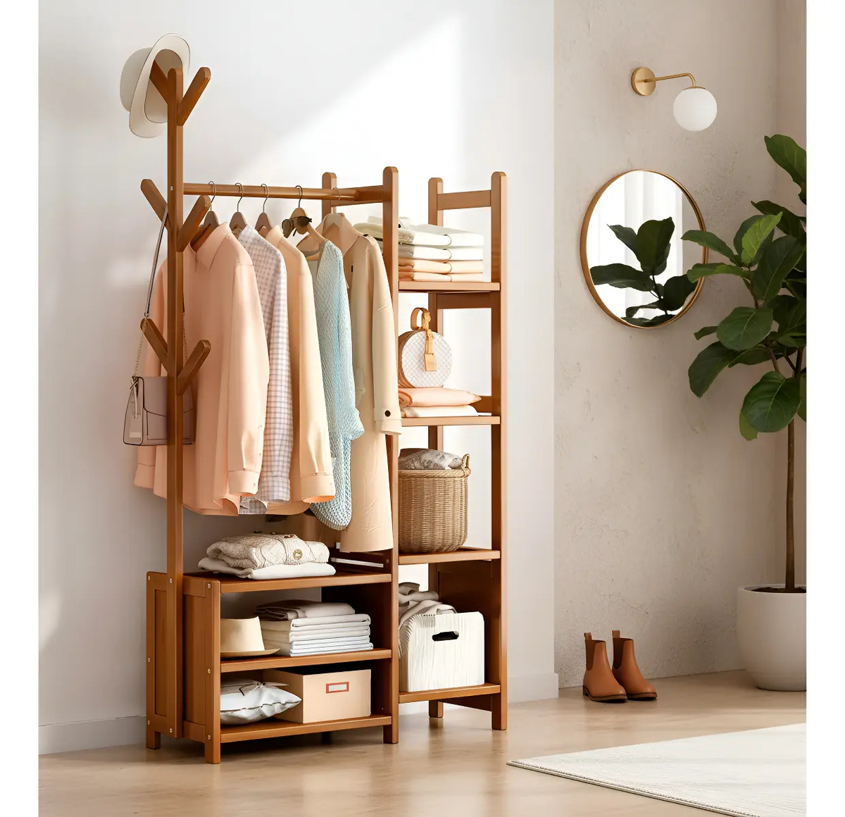 Perchero Bambu De Pie Organizador De Ropa Con 7 Estantes - Imagen 2