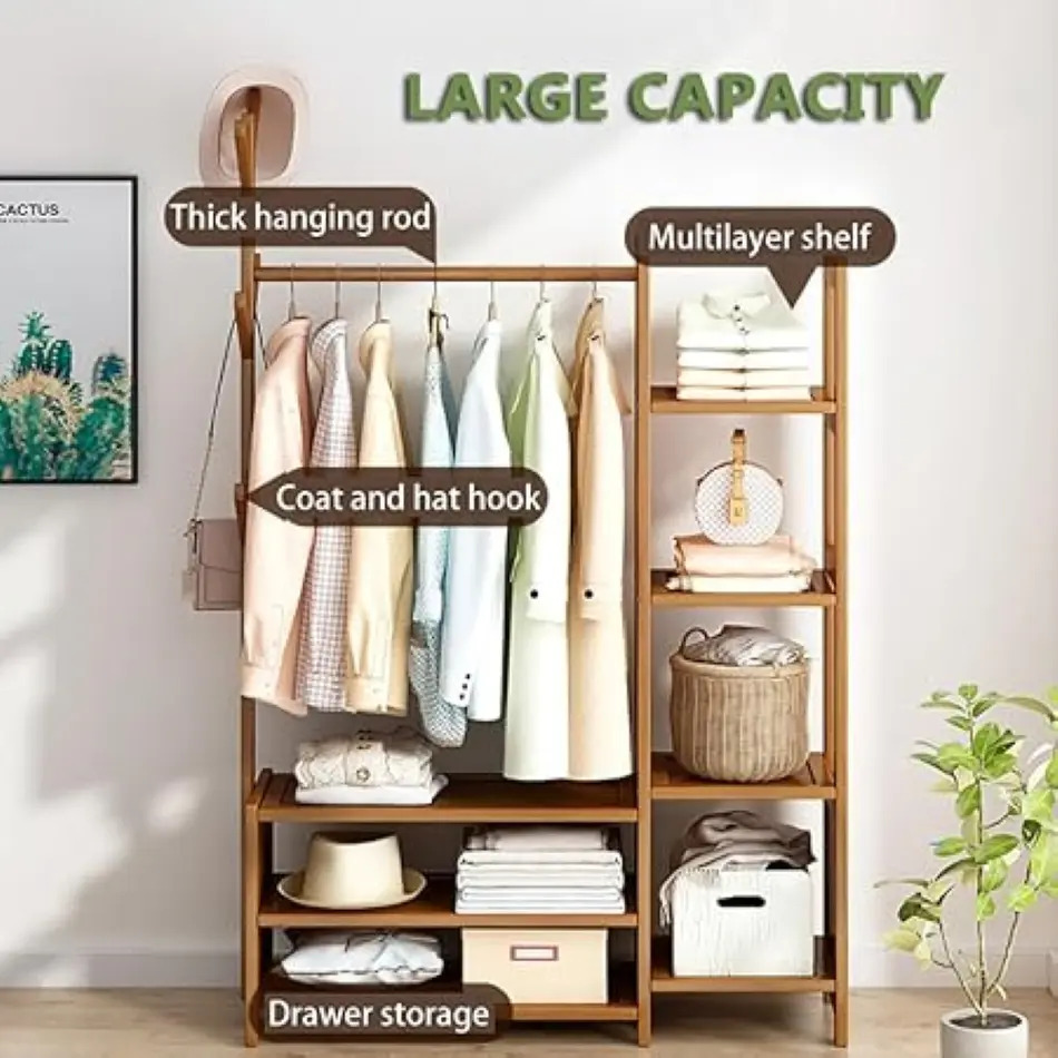 Perchero Bambu De Pie Organizador De Ropa Con 7 Estantes - Imagen 4