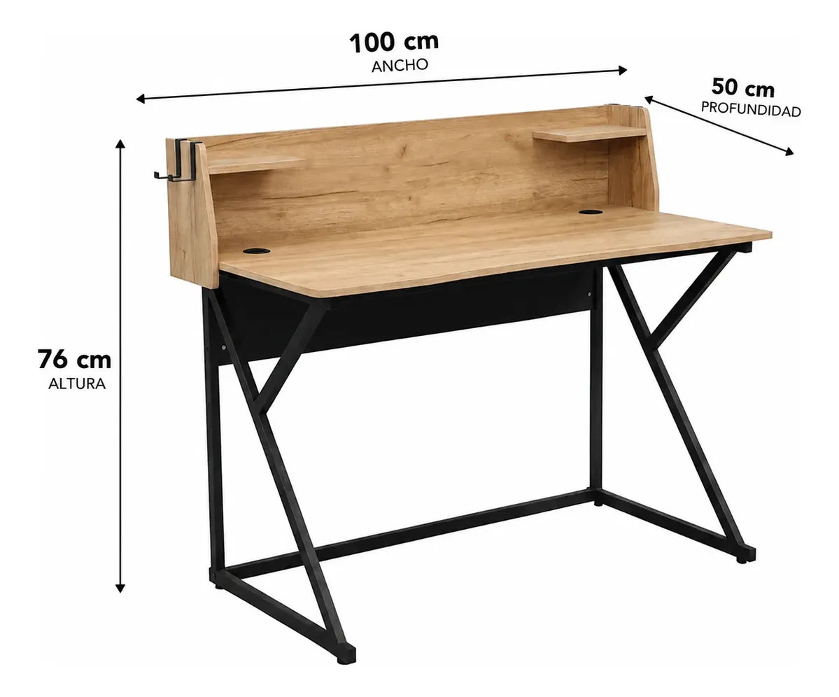 Escritorio Moderno MDF Metal Con Pasacable Y Estantes 120 CM - Imagen 11
