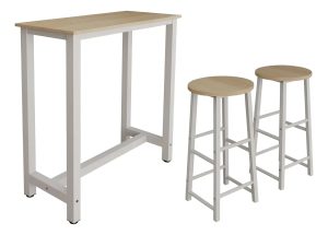 Barra Desayunador Mdf Y Hierro + 2 Taburetes De Bar 120 cm