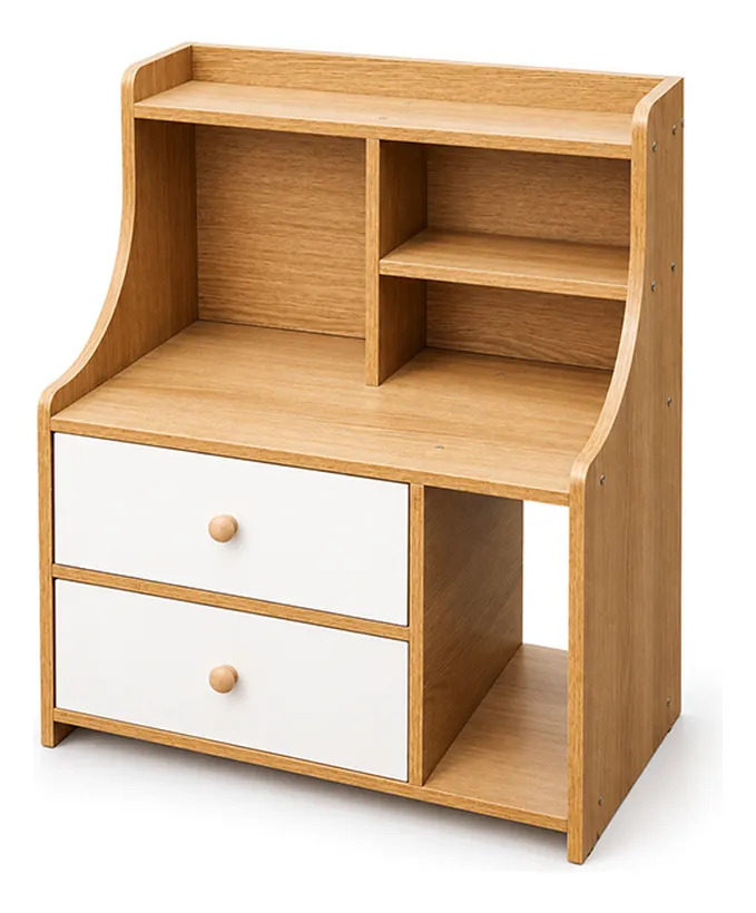 Mesa De Luz Mdf Con Estantes Y 2 Cajones 60x50x30 cm - Imagen 4