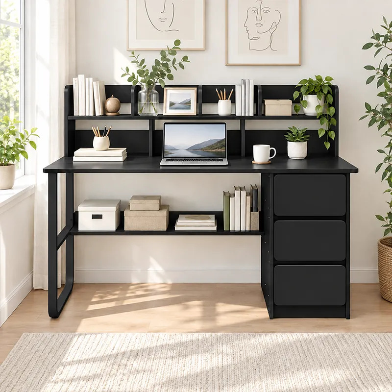 Escritorio De Oficina Minimalista MDF Con 3 Cajones 8 Estantes - Imagen 3